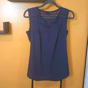 A.N.A Navy Blue Ruffle Sleeveless Blouse With Back Tie Size M